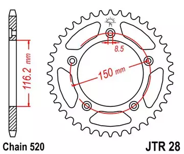 Kettenrad hinten Stahl JT JTR28.42, 42 Zähne Teilung 520 - JTR28.42