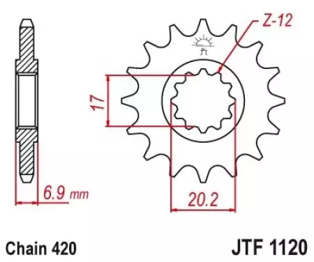 Forreste tandhjul JT JTF1120.15, 15z størrelse 420-2