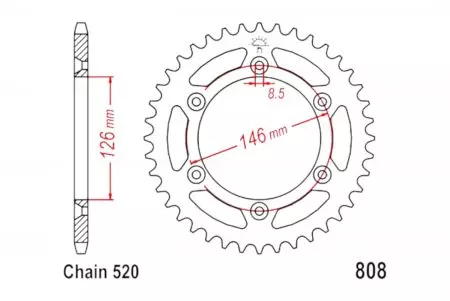 Задно зъбно колело JT JTR808.53, 53z размер 520-1