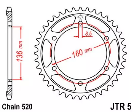 Bagerste tandhjul JT JTR5.47, 47z størrelse 520-2