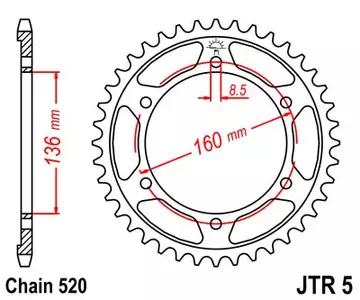 Bagerste tandhjul JT JTR5.44, 44z størrelse 520