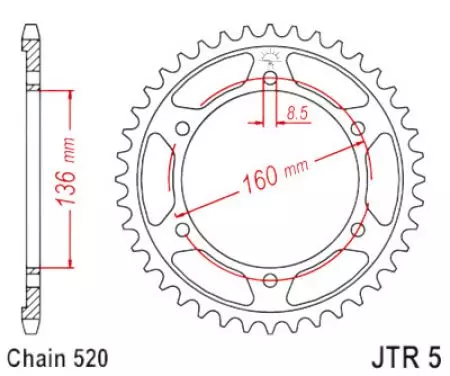 Kettenrad hinten Stahl JT JTR5.46, 46 Zähne Teilung 520