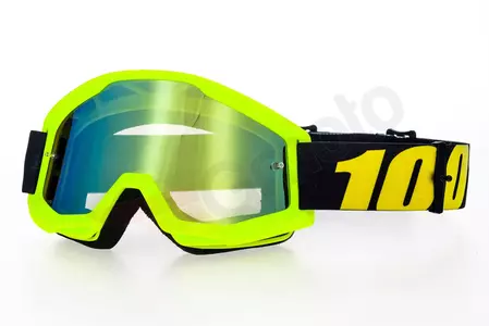 Gafas de moto 100% Percent modelo Strata Neon Yellow color amarillo/negro cristal dorado espejo - 50410-004-02