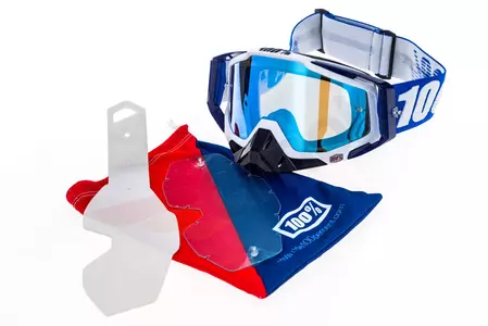 Gafas de moto 100% Porcentaje Racecraft Azul Cobalto color azul blanco cristal azul espejo-11