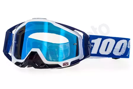 Gogle motocyklowe 100% Procent Racecraft Cobalt Blue kolor niebiesko biały szybka niebieskie lustro-1