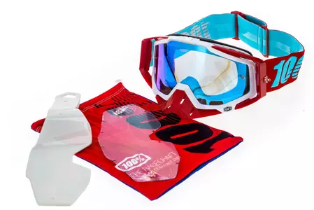 Gafas de moto 100% Porcentaje Racecraft Kepler color rojo/blanco cristal azul espejo-11