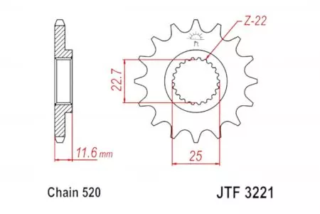 Prednji zobnik JT JTF3221.11, 11z, velikost 520-2