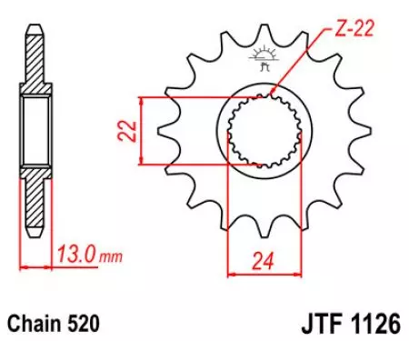 Pignone anteriore JT JTF1126.16, 16z misura 520-2