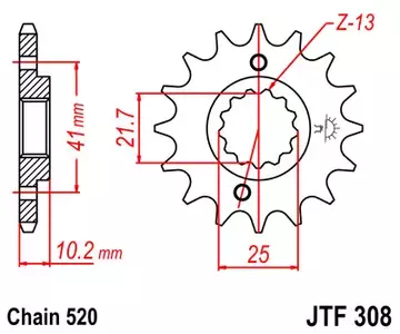 Priekšējais zobrats JT JTF308.15, 15z izmērs 520 - JTF308.15