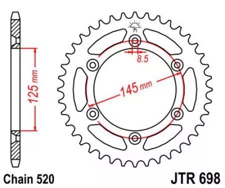 Kettenrad hinten Stahl JT JTR698.44, 44 Zähne Teilung 520-2