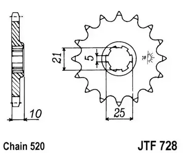 JT предно зъбно колело JTF728.16, 16z размер 520 - JTF728.16