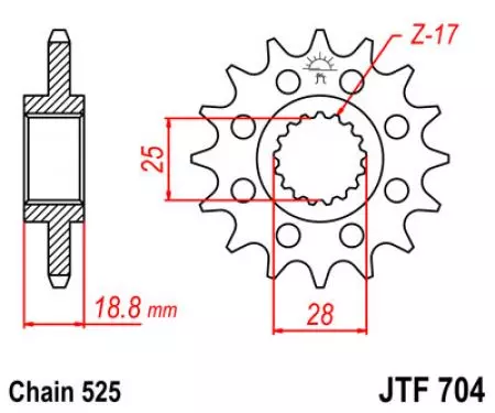 Roda dentada dianteira JT JTF704.17, 17z tamanho 525-2