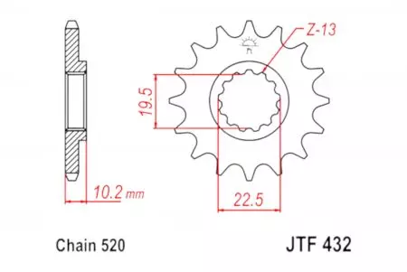 Prednji zobnik JT JTF432.12, 12z, velikost 520 - JTF432.12