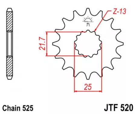 Priekšējais zobrats JT JTF520.15, 15z izmērs 525-2