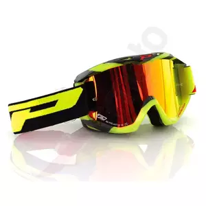 Gafas de moto Progrip FL Riot 3450 amarillo fluo negro espejado cristal rojo-1