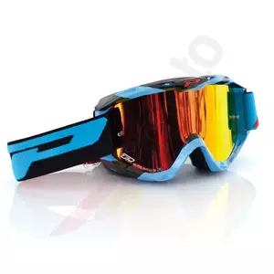 Gafas de moto Progrip FL Riot 3450 azul fluo negro espejado rojo acristalamiento-1