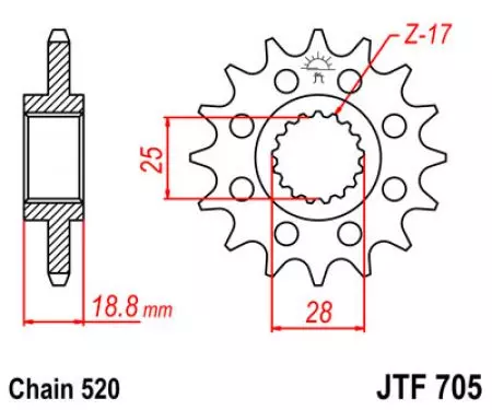 Roda dentada dianteira JT JTF705.15, 15z tamanho 520-2