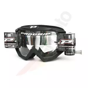 Gafas de moto Progrip Roll Off 3201 negras con cristal transparente kit-1