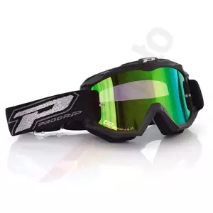 Óculos de proteção para motociclistas Progrip Dark Side 3204 preto mate vidro espelhado verde-1