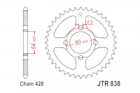 Čelični stražnji lančanik JT JTR838.43, 43z, veličina 428-2