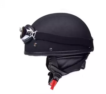 Awina offener Motorradhelm Nuss TN-8689 Leder schwarz + Schutzbrille L-2