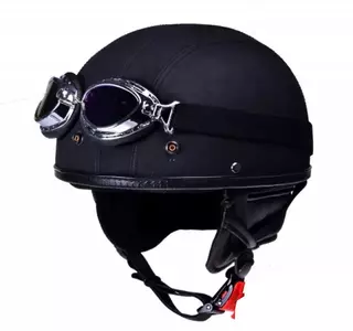 Awina atviras motociklininko šalmas veržlė TN-8689 odinis juodas + akiniai M