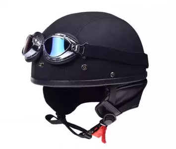 Awina offener Motorradhelm Nuss TN-8689 Leder schwarz + Schutzbrille S-1