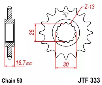 JT priekšējais zobrats JTF333.16RB, 16z izmērs 530 ar vibrāciju slāpētāju - JTF333.16RB