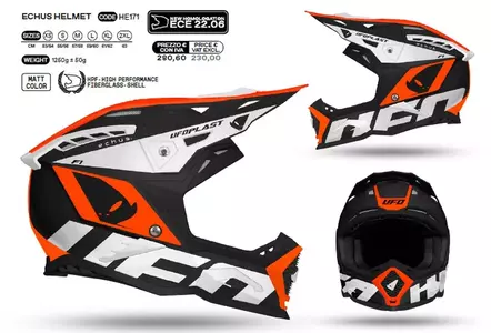 Capacete UFO Echus para motociclismo de cross enduro preto branco laranja fluo L-1