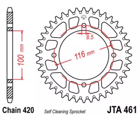 JT aluminiumskædehjul bagpå JTA461.50BLK, 50z størrelse 420 sort - JTA461.50BLK