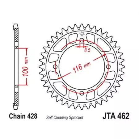 JT aluminiumskædehjul bagpå JTA462.51BLK, 51z størrelse 428 sort - JTA462.51BLK