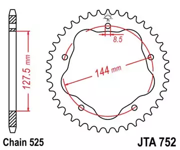 JT hliníkové zadné reťazové koleso JTA752.42BLK, 42z veľkosť 525 čierna pre adaptér 15492 - JTA752.42BLK