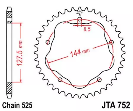 JT alumiininen takarenkaan ketjupyörä JTA752.42BLK, 42z koko 525 musta sovittimeen 15492-2