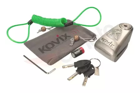 Zámok kotúčovej brzdy s alarmom KOVIX KAL14 strieborný + puzdro + vrecko