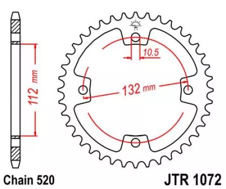 JT bakre kedjehjul JTR1072.38, 38z storlek 520-2