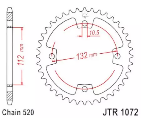 JT zadné oceľové reťazové koleso 50-32116-36, 36Z, veľkosť 520 - JTR1072.36