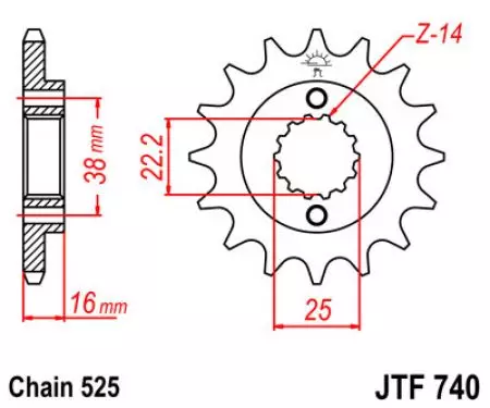 Pinion față JT JT JTF740.15, 15z dimensiune 525-2