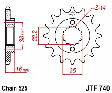 JT JTF740.14 prednji lančanik, 14z, veličina 525 - JTF740.14