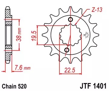 Piñón delantero JT JTF1401.14, 14z tamaño 520 - JTF1401.14