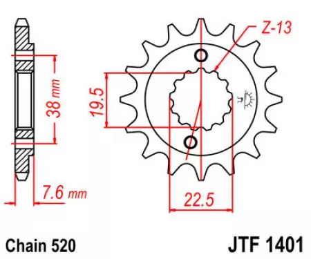 Priekšējais zobrats JT JTF1401.14, 14z izmērs 520-2