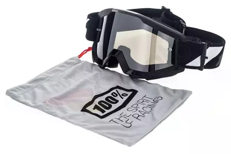 Gafas de moto 100% Percent modelo Strata Goliath color negro y blanco cristal espejo plateado-11