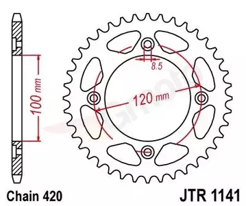 Teräksinen ketjupyörä takana JT JTR1141.50, 50z, koko 420. - JTR1141.50