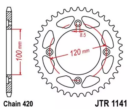Kettenrad hinten Stahl JT JTR1141.50, 50 Zähne Teilung 420-2