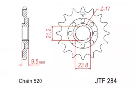 Priekšējais zobrats JT JTF284.12, 12z izmērs 520 - JTF284.12