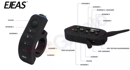 Ejeas E6+ intercomunicador Bluetooth moto para 1 casco + mando a distancia-2