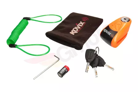 Zámok kotúčovej brzdy s alarmom KOVIX KAL6 + puzdro + kábel oranžový