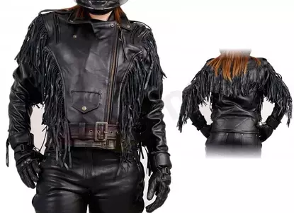 Moteriška L&J Rypard odinė motociklininko striukė su kutais juoda XS-1
