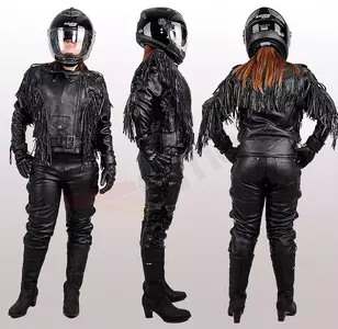 L&J Rypard motorcykeljakke i læder med frynser til kvinder, sort XS-2