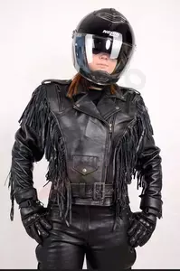 Дамско кожено мотоциклетно яке с ресни L&J Rypard черно XS-5