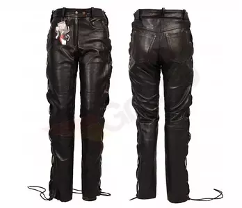 L&amp;J Rypard ženske kožne motociklističke hlače na vezanje, crne, XS-1